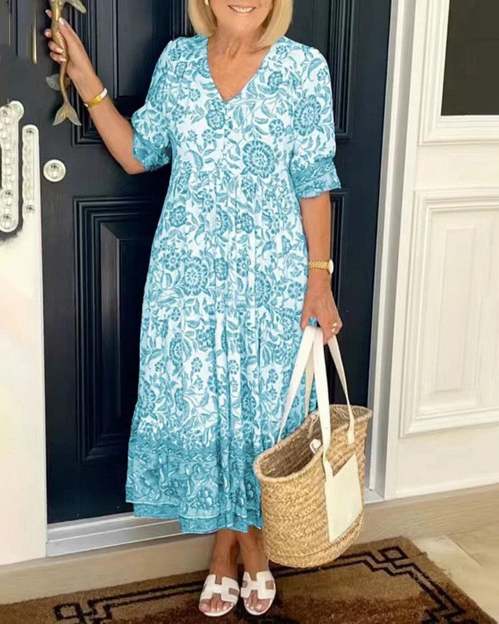 Candice | Elegancka Sukienka w Kwiaty z Dekoltem w Serek